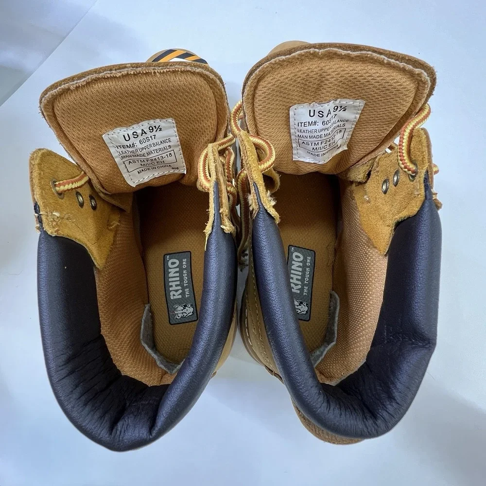 Rhino Mens Steel Toe Work Boots Size 9.5 Leather Insulated Safety Shoes Tan
